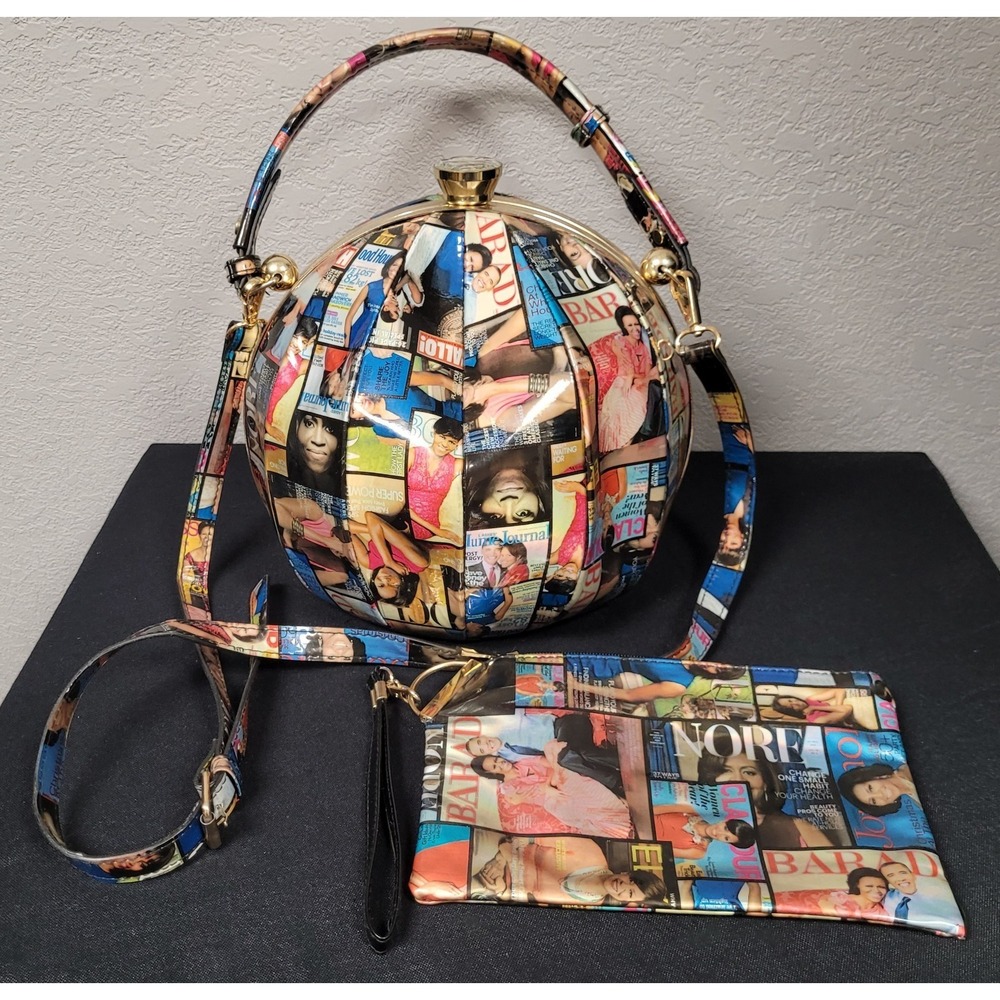 Michelle Obama Round Globe Bag Crossbody Magazine Purse & Wristlet Handbag
